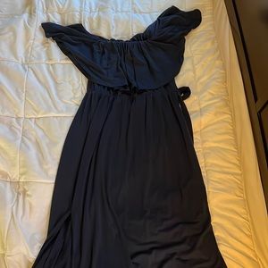 Blue ruffle pinup fashion maxi dress with leg slit new with tags size 18